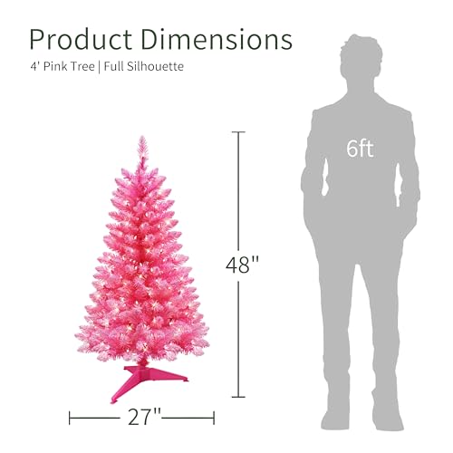 4ft Pink Pine Artificial Christmas Tree with 150 Clear Lights - Puleo International