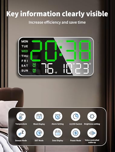 9.5-Inch Digital Alarm Clock with Large LED Display, Dual Alarms & Dimming