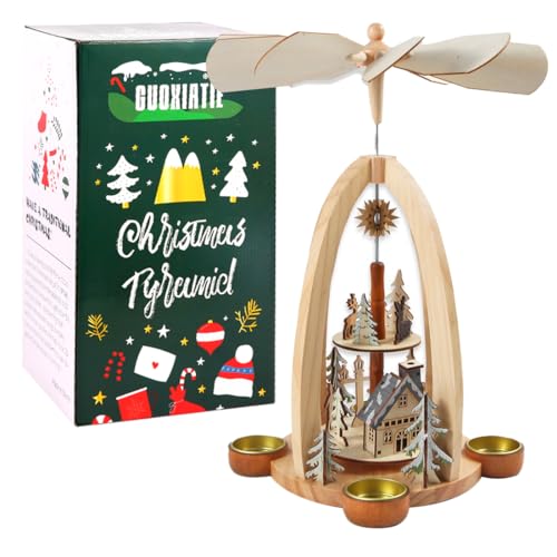 14-Inch Wooden Christmas Pyramid Nativity Scene with 4 Candle Holders