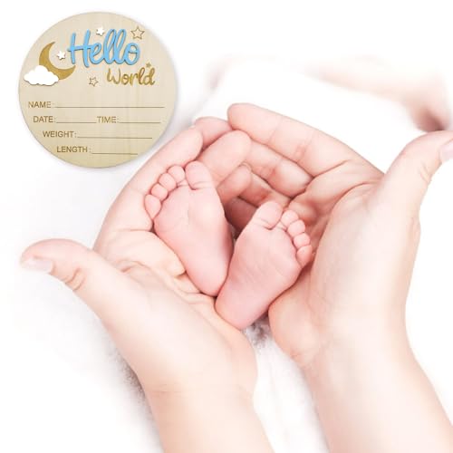 Wooden Baby Birth Announcement Sign with Pen - Moon and Cloud Design