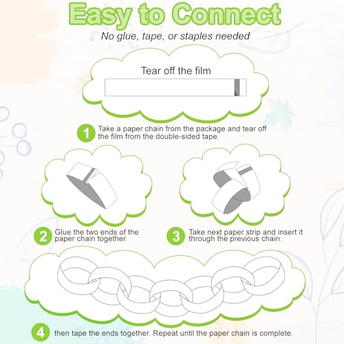 600 Pcs DIY Paper Chain Strips - Self-Adhesive Rainbow Party Decorations