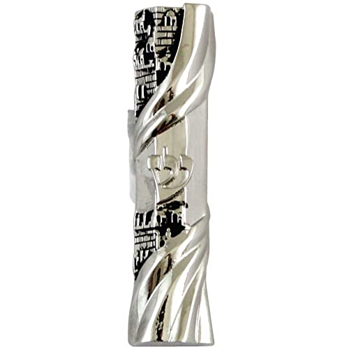 Metal Car Mezuzah with Jerusalem Design and Traveler's Prayer Scroll