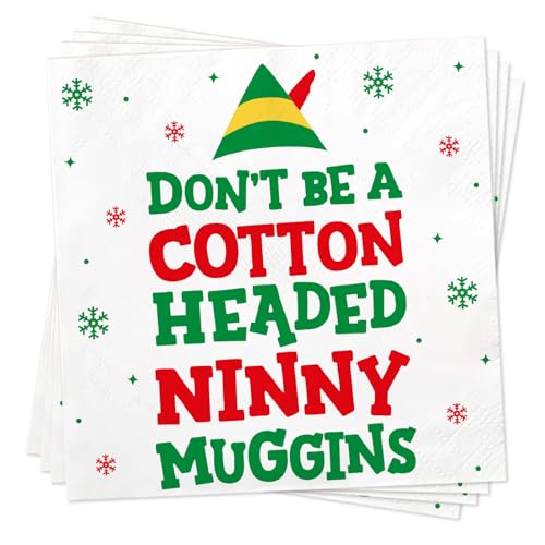 Elf Christmas Cocktail Napkins, 50 Pack - Buddy The Elf Funny Napkins (Variation: Muggins) - 5x5in