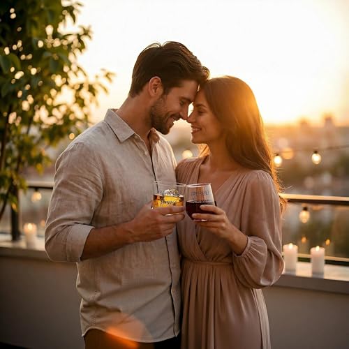 DeeCoo Engagement Gift Set for Couples Whiskey & Wine Glasses - Fiancee & His & Hers Celebration Gift