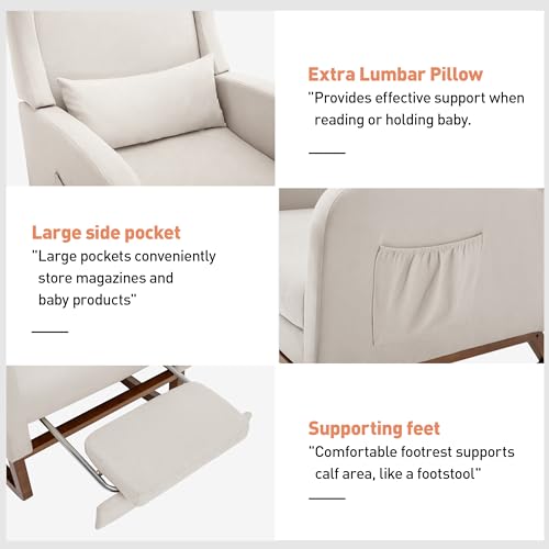 Upholstered Nursery Glider Rocking Chair with Footrest and Side Pocket