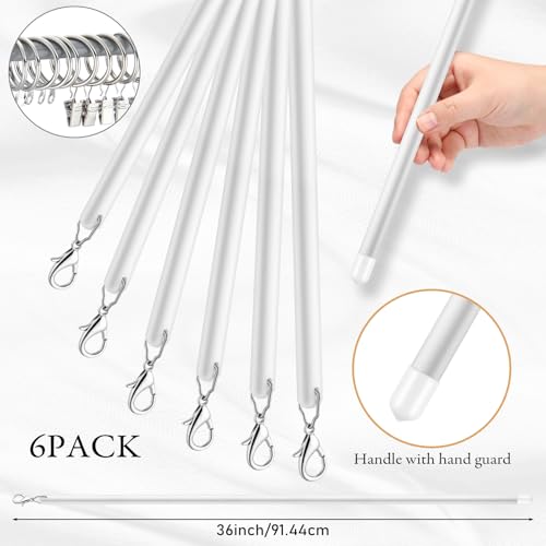 36-Inch Acrylic Curtain Pull Wands with Hooks and Rings - 6 Pack
