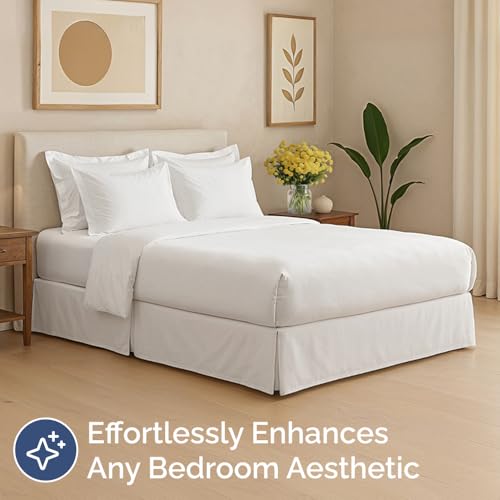 King Size Pleated Bed Skirt - 15 Inch Drop Soft Microfiber Dust Ruffle, White