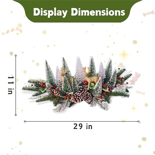Lighted Christmas Centerpiece with LED Acrylic Trees & Gold Reindeer, Flocked Pine, Timer, Holiday Decor