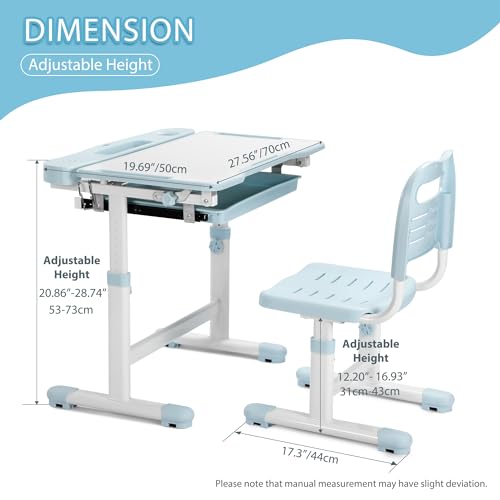 Adjustable Kids Study Desk and Chair Set with LED Lamp and Drawer
