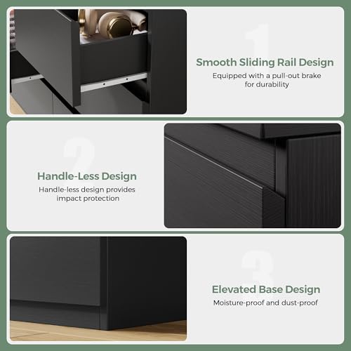 Modern 7-Drawer Wood Dresser - Black Bedroom Chest of Drawers