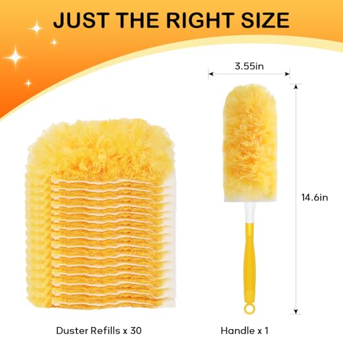 Heavy Duty Microfiber Duster Refills with Handle - 30 Count Cleaning Kit