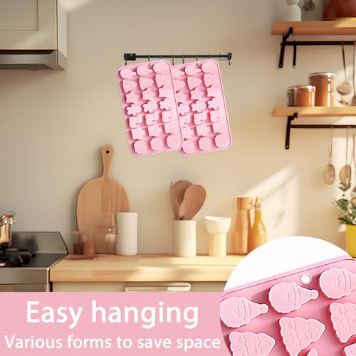 Fchil Christmas Silicone Candy Molds 18-Cavity 2 Pack Pink - QY247 Variation