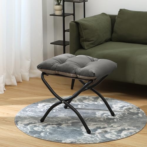 15-Inch Folding Ottoman Footrest Stool, Collapsible Padded Foot Stool