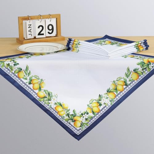 Lemon Print Cotton Cloth Napkins, 18x18 Inch, Set of 6 for Dining Table