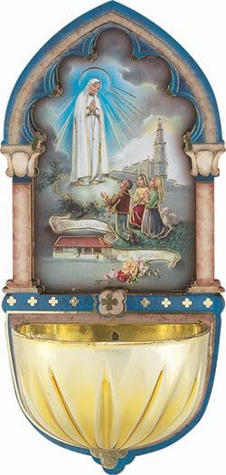 Our Lady of Fatima Holy Water Font - 5-Inch Gold Embossed Wall Decor