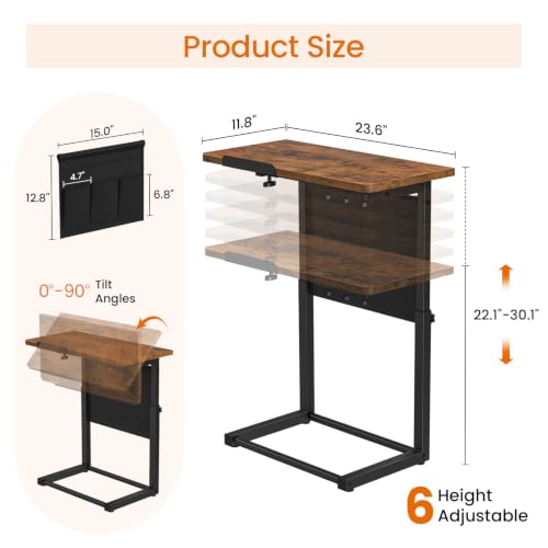 Adjustable C-Shaped TV Tray Table with Storage Pocket for Small Spaces