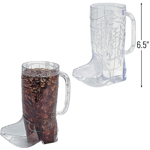 Fun Express Cowboy Boot Cups Clear Plastic 17oz - 12 Pack, Western Party Supplies