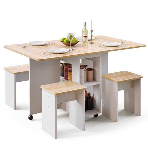 Folding Dining Table Set with 4 Chairs, Compact Space-Saving Furniture