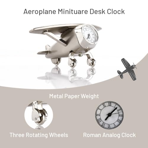 Vintage Airplane Desk Clock, Metal Analog Table Clock with Silent Movement