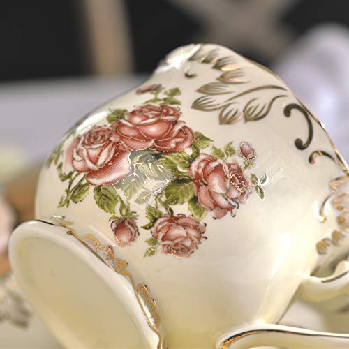 YOLIFE Pink Rose Tea Cup and Saucer Set - 8 oz Ceramic Vintage Collection