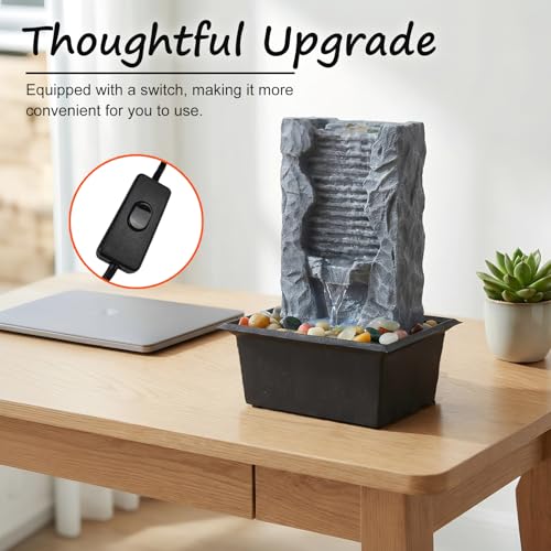 Indoor Tabletop Water Fountain - Quiet Resin Waterfall Desk Decor