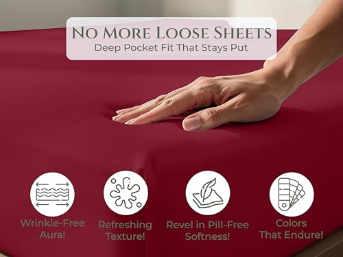 Red Royale Linens King Fitted Sheet 100% Cotton Deep Pocket Bedding
