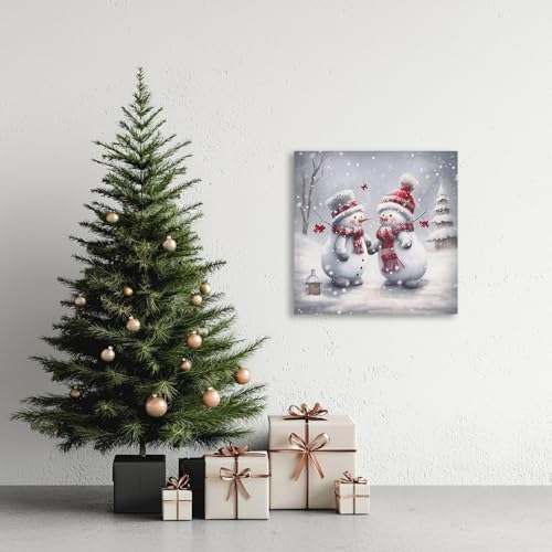 24x24 Snowman Canvas Wall Art - Two Playing Snowmen Christmas Home Decor