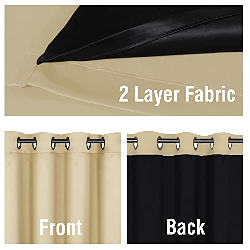 H.VERSAILTEX 100% Blackout Curtains 108 Inches Long (2 Layers) Full Light Blocking Window Curtain Draperies for Bedroom Thermal Insulated Soft Thick Silky Grommet 2 Panels, Wheat with Black Liner