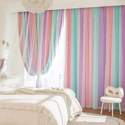 Rainbow Unicorn Blackout Curtains for Kids Bedroom - 34"x63"