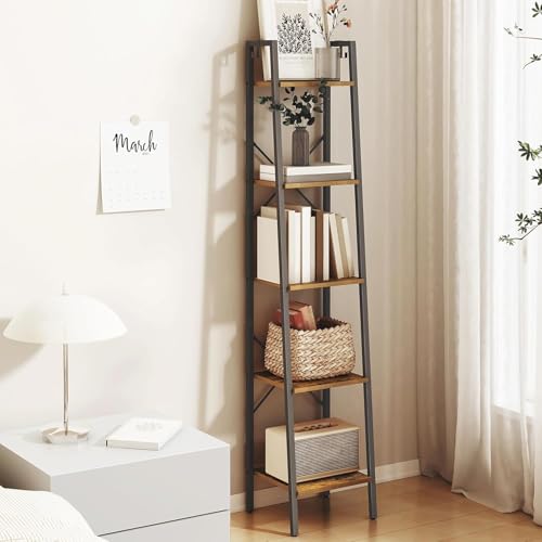 5-Tier Industrial Ladder Shelf, Freestanding Corner Storage Bookcase