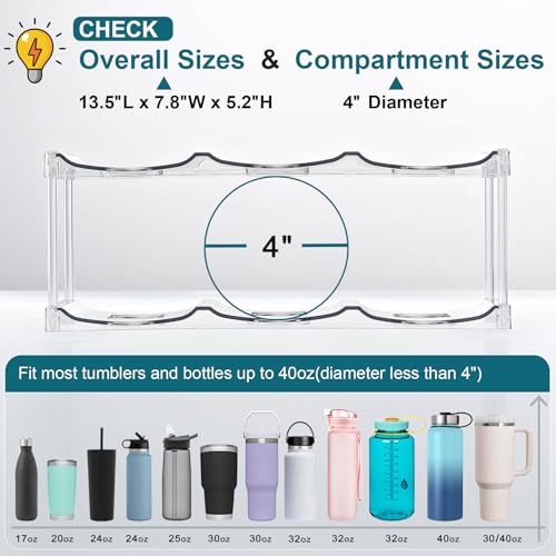 Stackable Water Bottle Organizer - 3-Tier Clear Rack for Large 40oz Tumblers