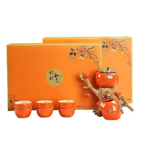 Lazy Chinese Persimmon Kung Fu Tea Set - Tree Style Gift Box, Scizorito
