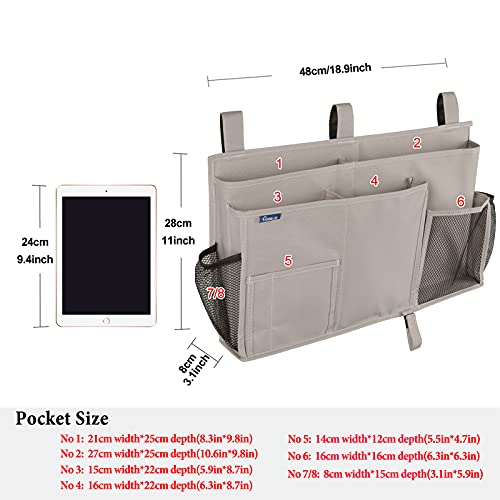 Hanging Bedside Caddy Organizer - 8-Pocket Oxford Bed Storage Bag