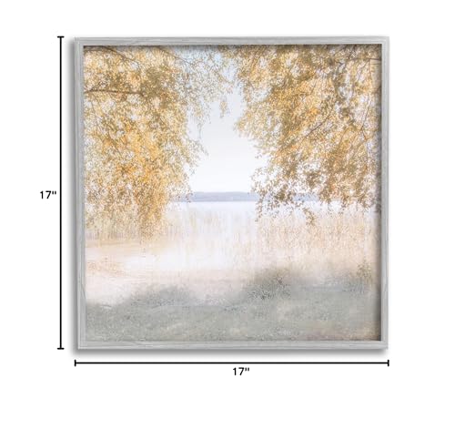 Stupell Industries Lake Shore Yellow Foliage Trees Distant Mountains, Design by Irene Weisz, White, 17 x 17