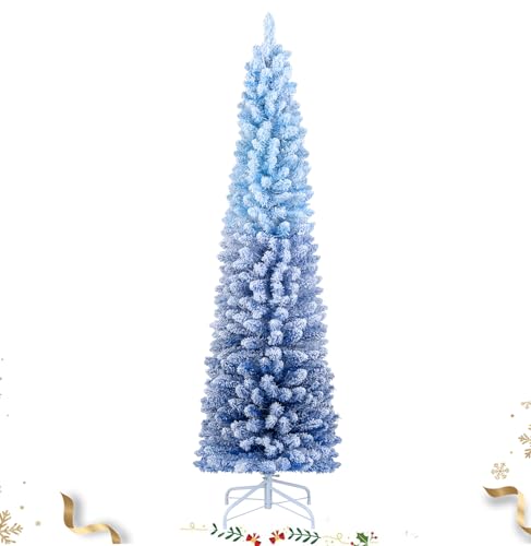 6 FT Pre-Lit Flocked Pencil Christmas Tree with 220 Warm White LED Lights