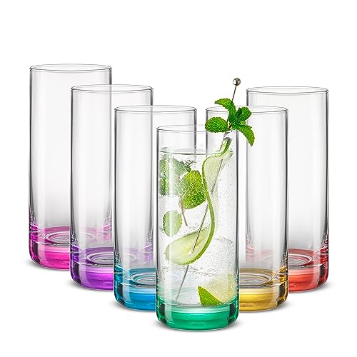 JoyJolt Hue Highball Glasses Set of 6 - 13oz Colorful Cocktail & Drink Tumblers