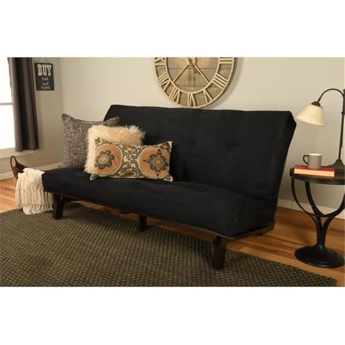 Kodiak Furniture Carson Full Size Futon Frame and Mattress Set - Java-Black, Wooden Sofa Bed with Cotton Foam Mattress