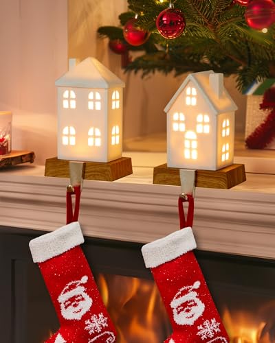 Minetom Warm White LED Christmas Stocking Holders Set of 2 for Mantle & More