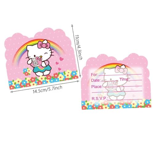 20pcs Cute Cat Birthday Party Invitations, Fill-in Style Cards 5.5 x 4.3