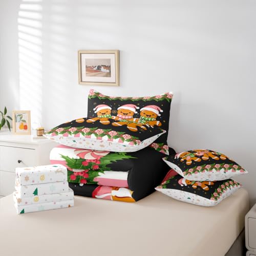 Feelyou Black Brown Christmas Twin Comforter Set with Sheets 7P Kids Bedding