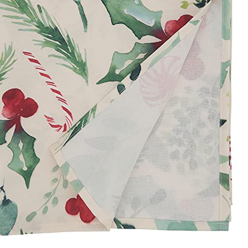 Christmas Foliage and Candy Canes Tablecloth 90x65 Inches Holiday Decor
