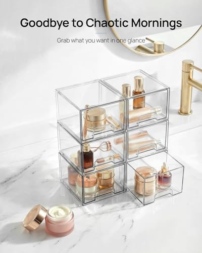 Vtopmart 4 Pack Small Clear Stackable Storage Drawers, Fits Narrow