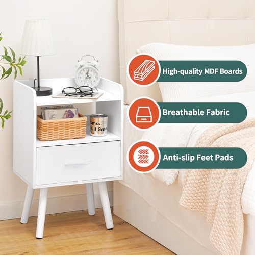 Modern 2-Tier Nightstand with Drawer and Open Storage Shelf
