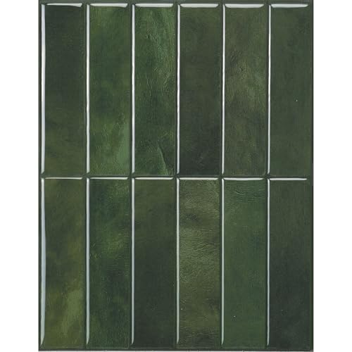Peel and Stick Backsplash Tiles, Forest Green Glossy Wall Tiles, 5 Pack