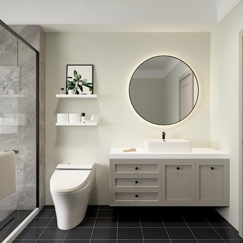 White Floating Wall Shelves with Lip Set of 2 - 16-Inch Display Ledge