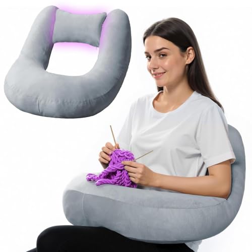 U-Shaped Crochet Pillow with Detachable Back Support - Grey