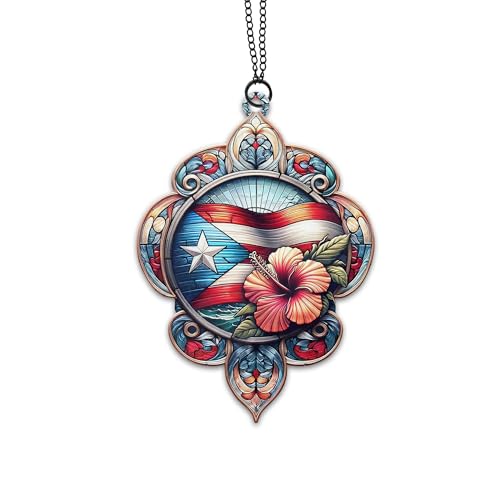 TRUMPETIC Puerto Rico 2026 Christmas Ornament - 4 Inch Flag Hibiscus Decor, Housewarming Gift, Puerto Rican Holiday Decor