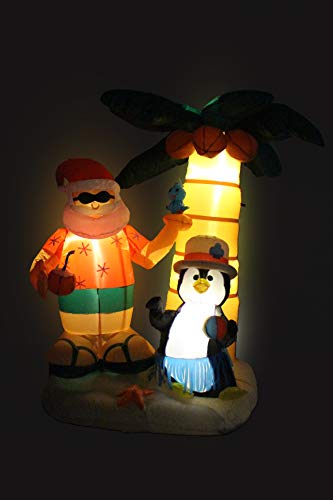 7FT Inflatable Santa Claus & Penguin with Palm Tree Holiday Yard Decor