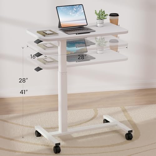 Mobile Rolling Standing Desk, Adjustable Height Overbed Laptop Table