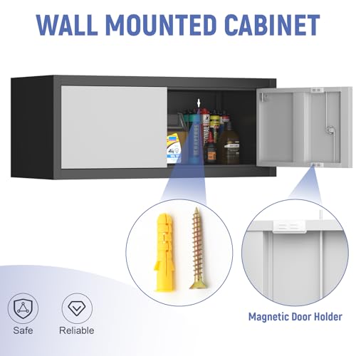 Metal Wall-Mounted Locking Cabinet, 12.8-Inch Steel Garage Storage Unit